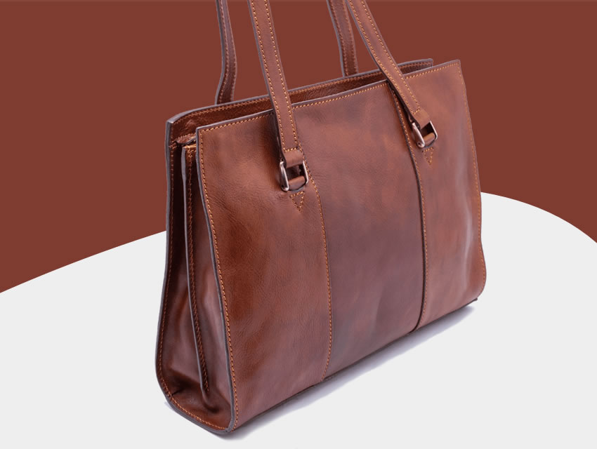 Premium handmade woman tote leather bag, Made in Italy